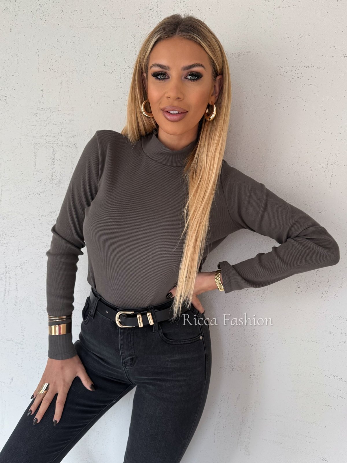 Bluzka/półgolf prążek DIONIZO, khaki