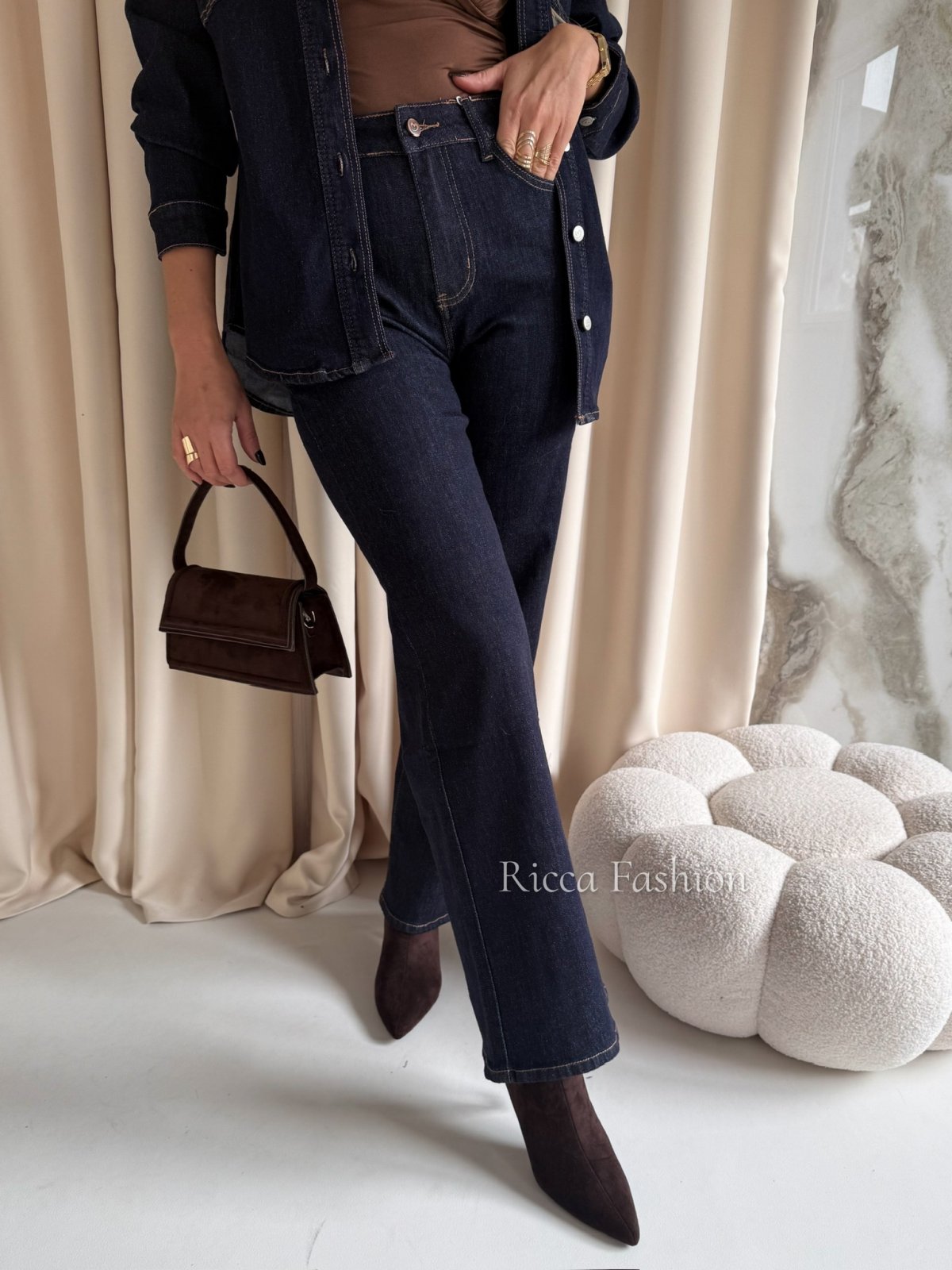 Spodnie wide leg MONTE, navy