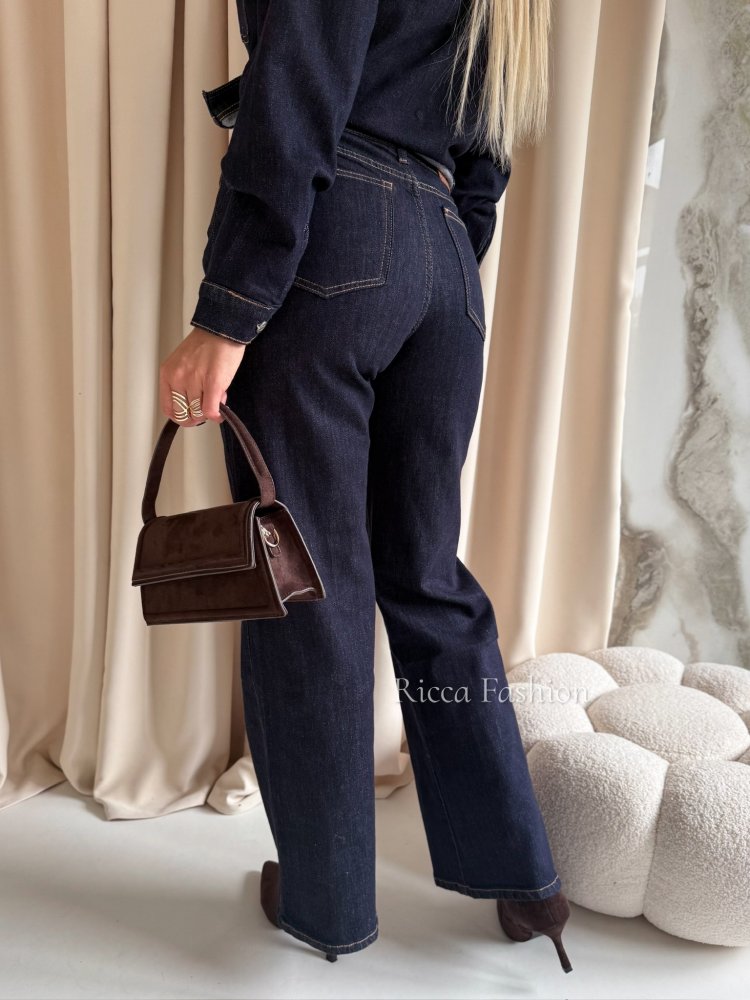 Spodnie wide leg MONTE, navy