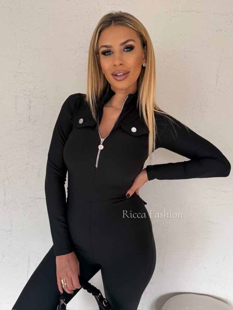 Kombinezon premium z zapiętkami LEONEL, black