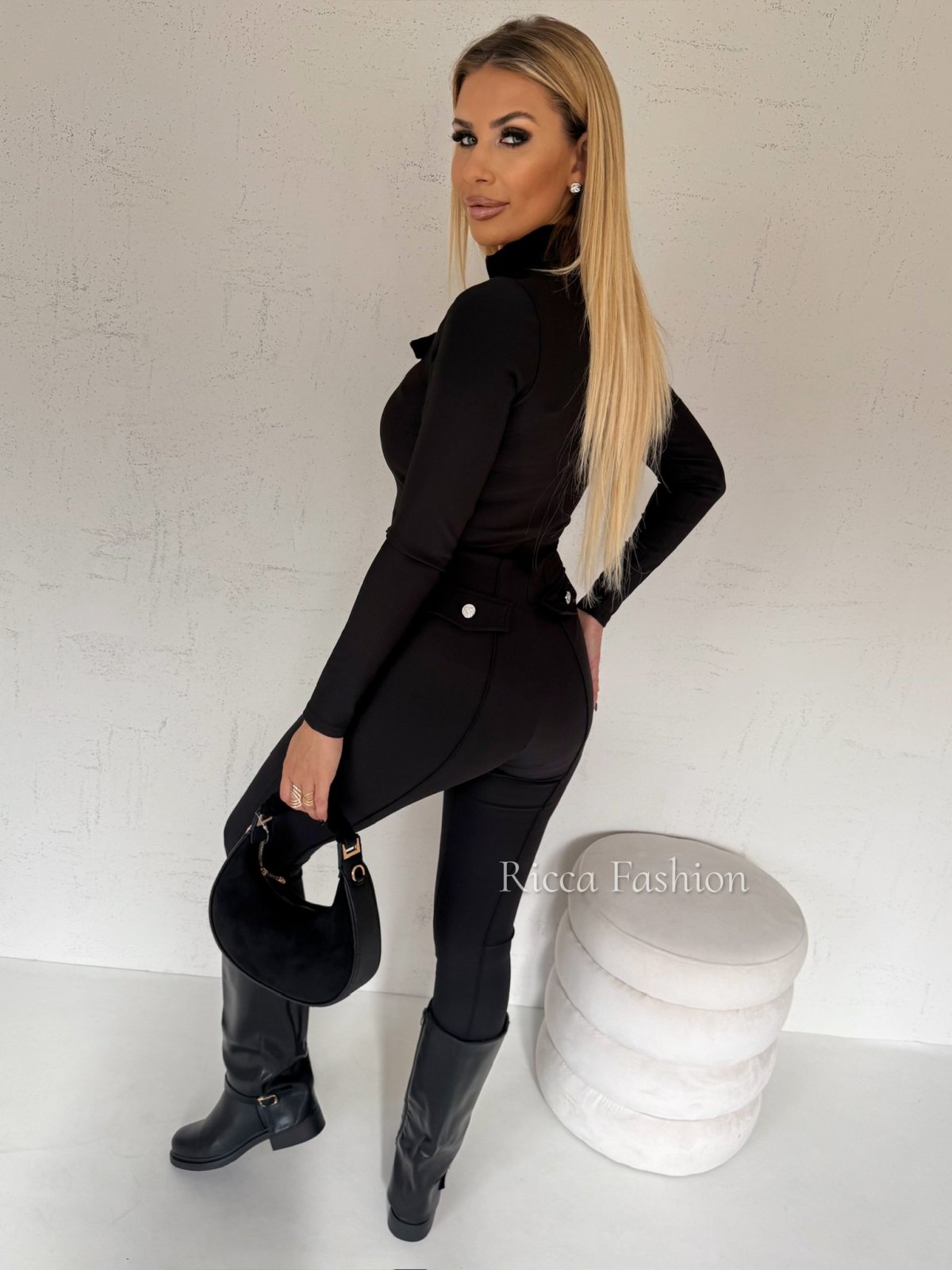 Kombinezon premium z zapiętkami LEONEL, black