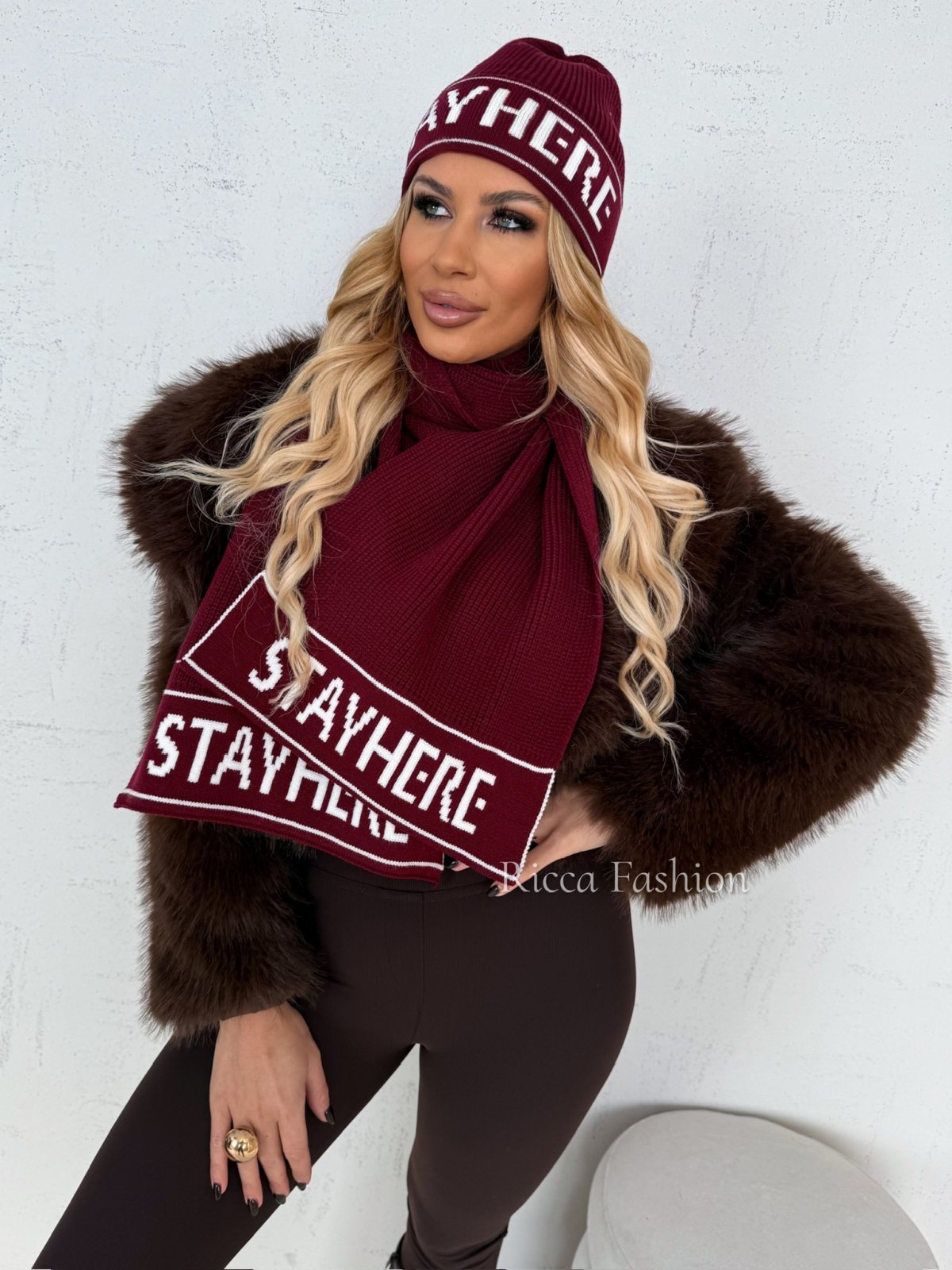 Komplet czapka+szalik CORRINE, bordo