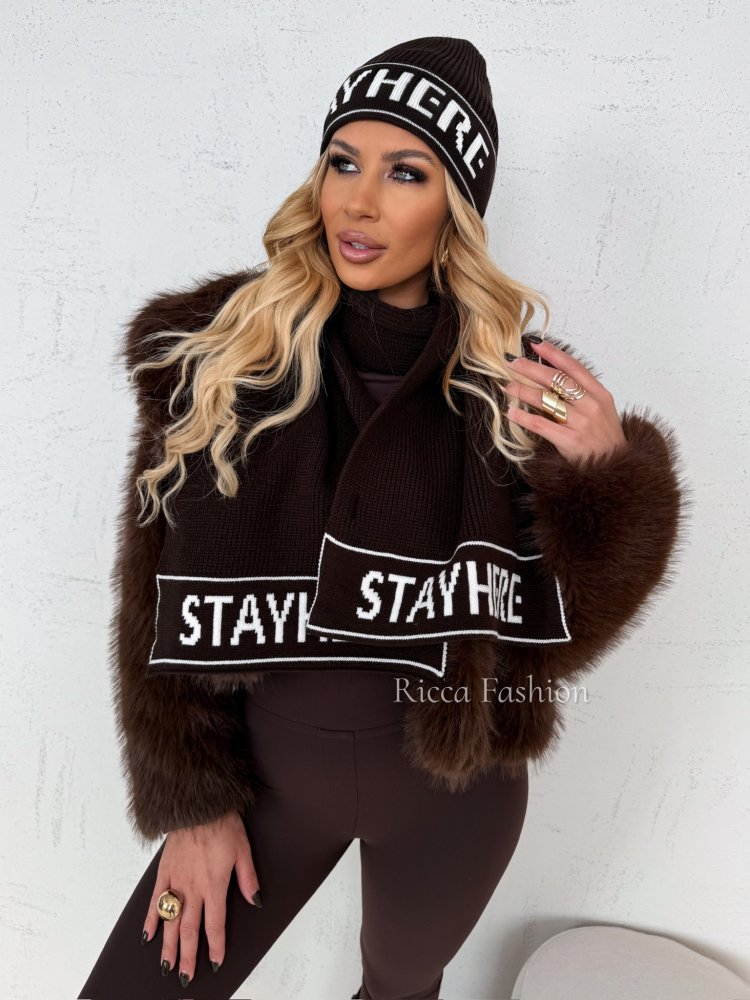 Komplet czapka+szalik CORRINE, dark chocolate