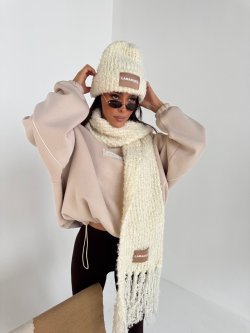 Komplet czapka+szalik PLUSHINE, ecru