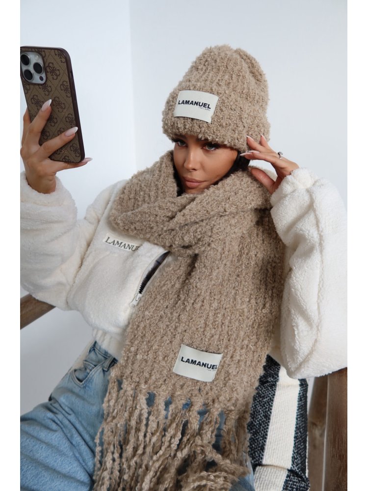 Komplet czapka+szalik PLUSHINE, beż