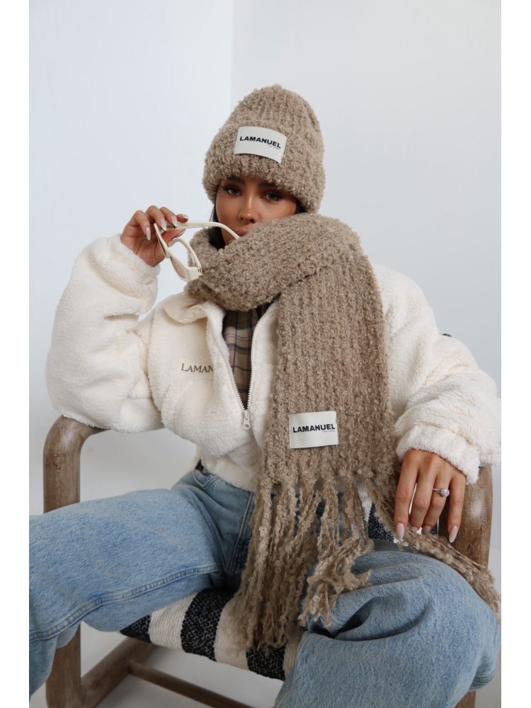 Komplet czapka+szalik PLUSHINE, beż