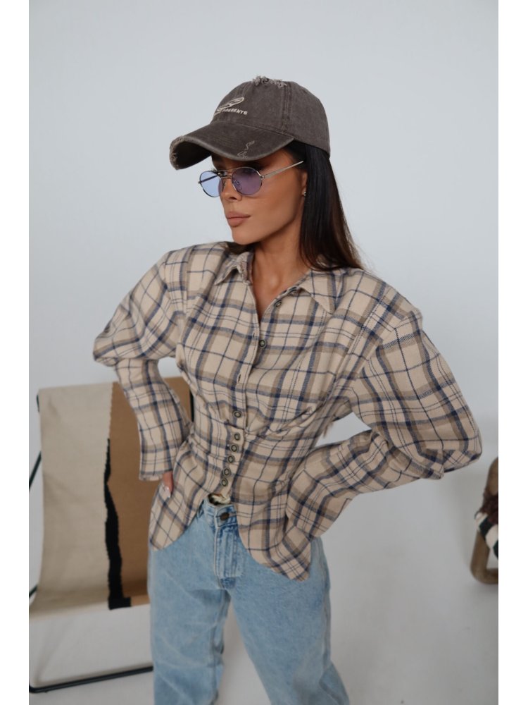 Koszula w kratę RANCH, beż
