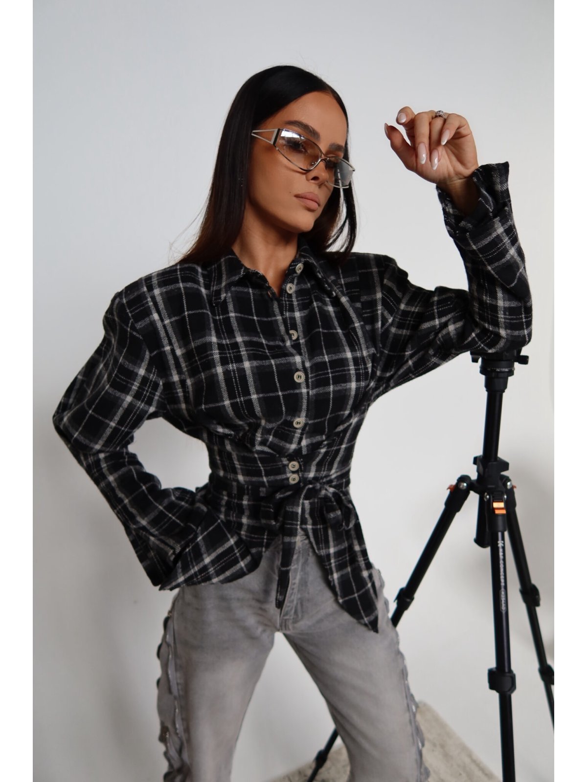 Koszula w kratę RANCH, czarna