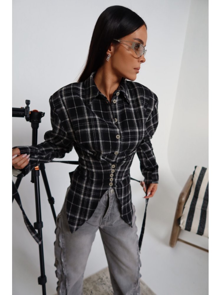 Koszula w kratę RANCH, czarna