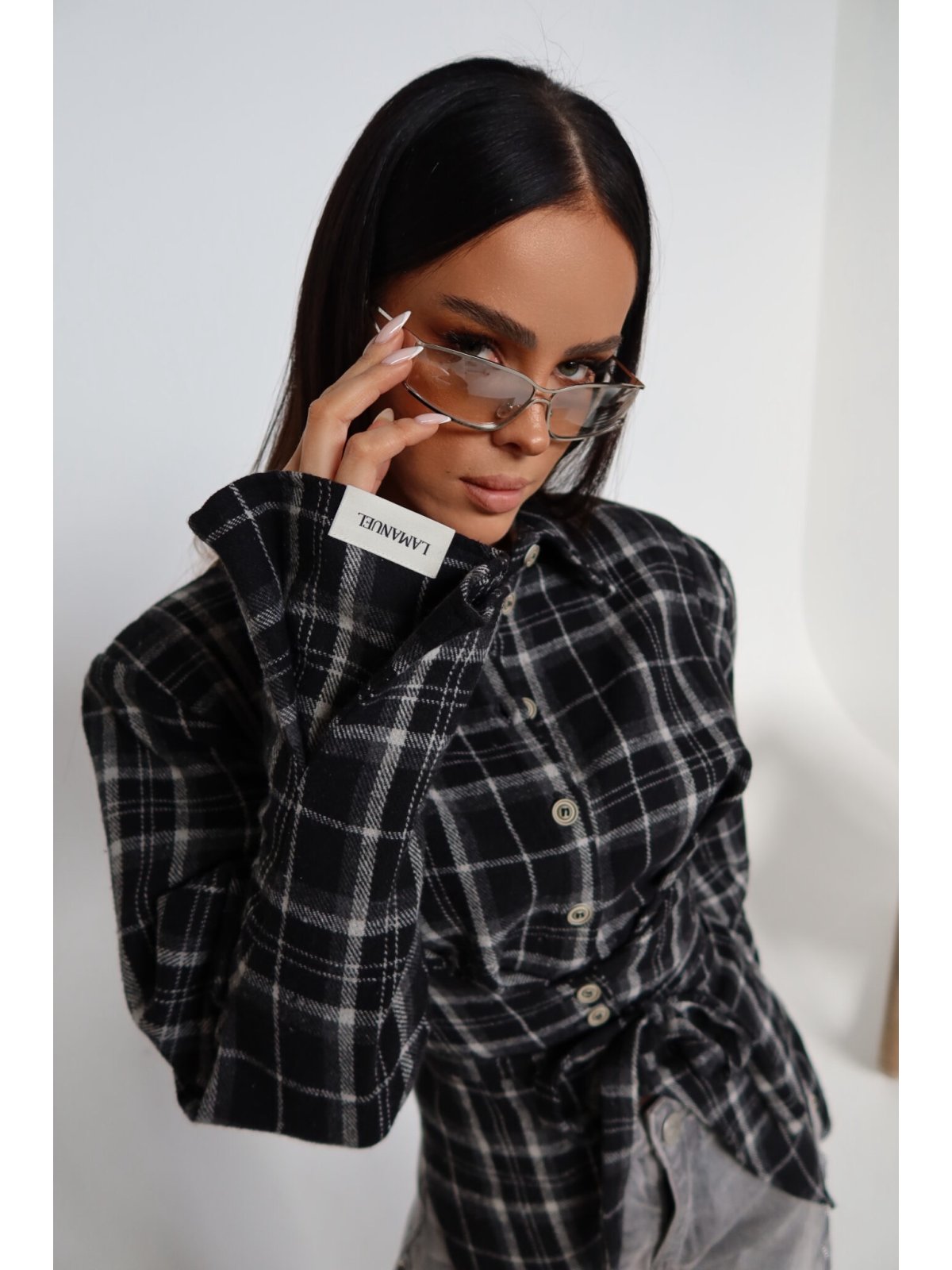 Koszula w kratę RANCH, czarna