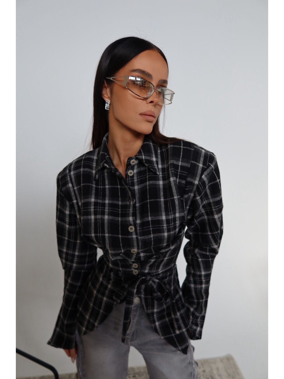 Koszula w kratę RANCH, czarna