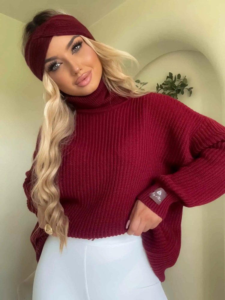 Sweter golf z wełną LAVER, bordo