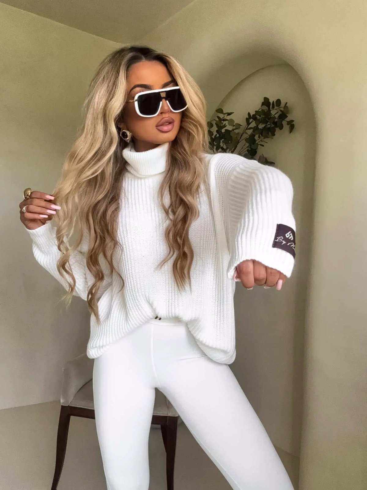 Sweter golf z wełną LAVER, ecru