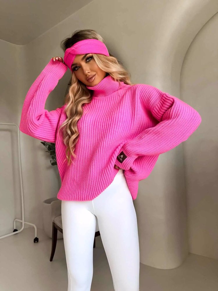 Sweter golf z wełną LAVER, barbie róż