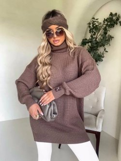 Sweter golf z wełną LAVER, mleczna czekolada