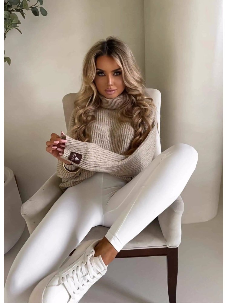 Sweter golf z wełną LAVER, beż