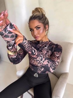 Bluzka SECOND SKIN, pantera/czarno-beżowa