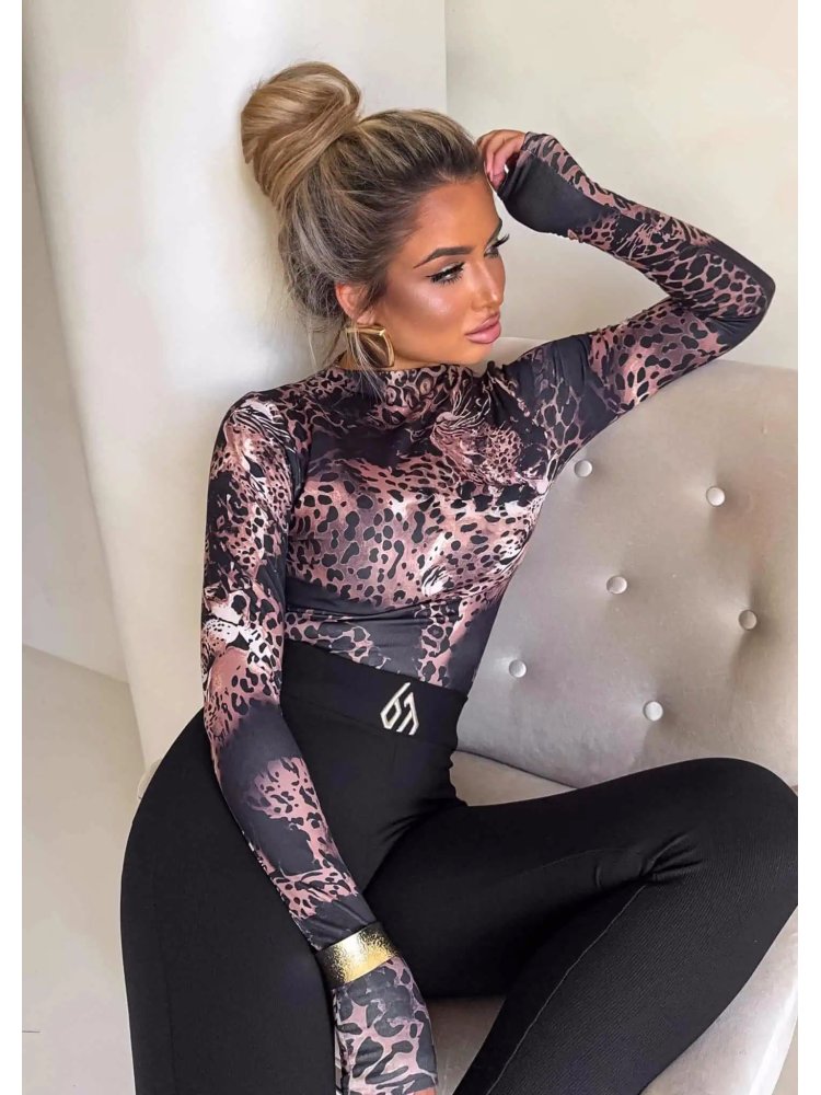 Bluzka SECOND SKIN, pantera/czarno-beżowa