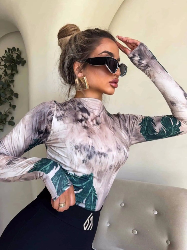 Bluzka SECOND SKIN, leaves