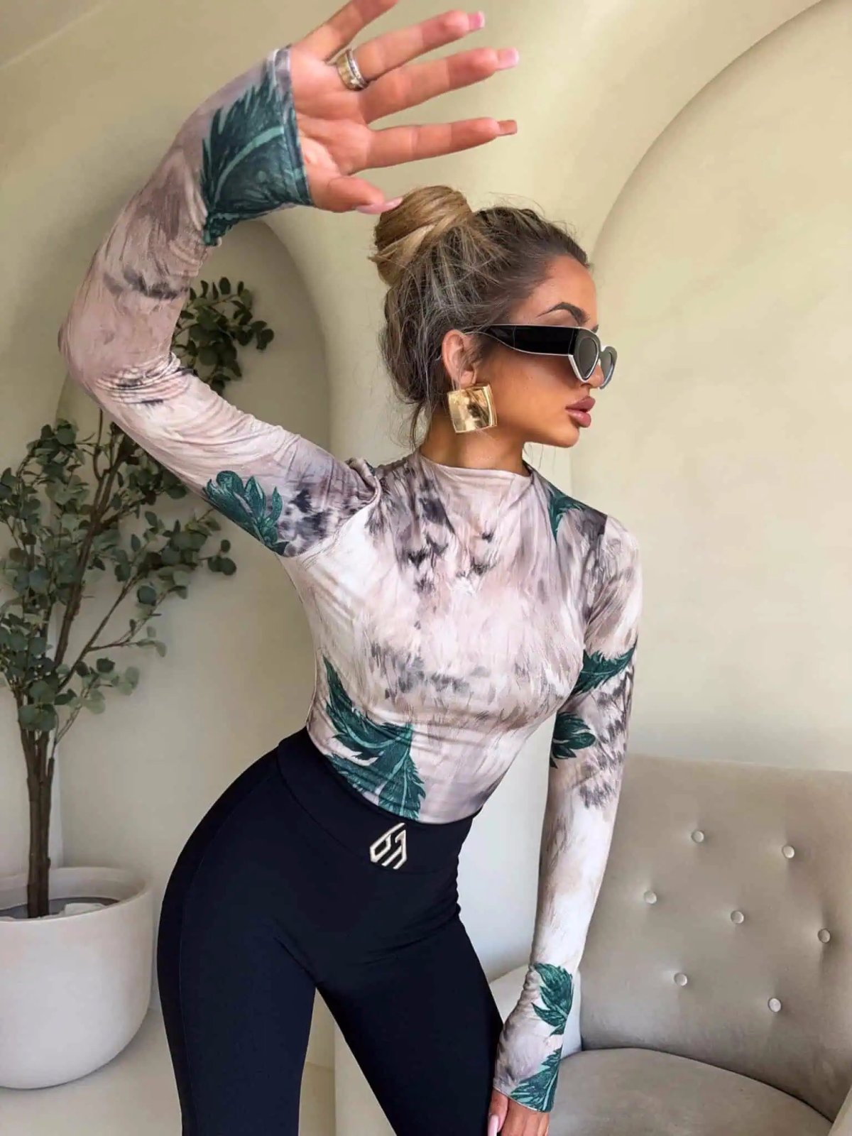 Bluzka SECOND SKIN, leaves