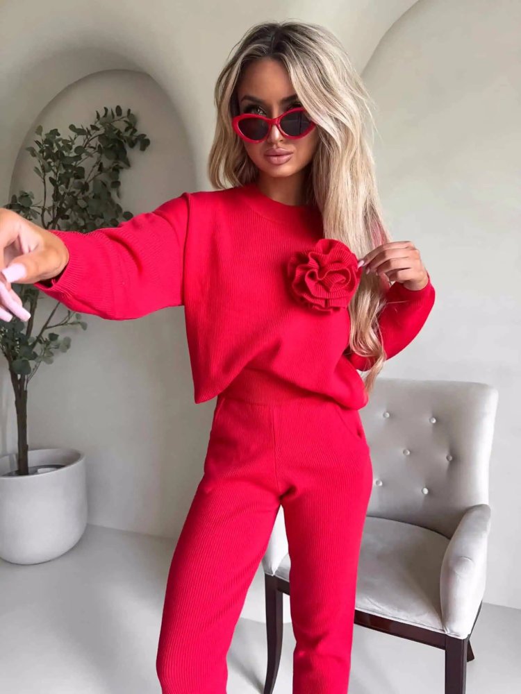 Komplet dzianinowy z kaszmirem DELANI LONG, red