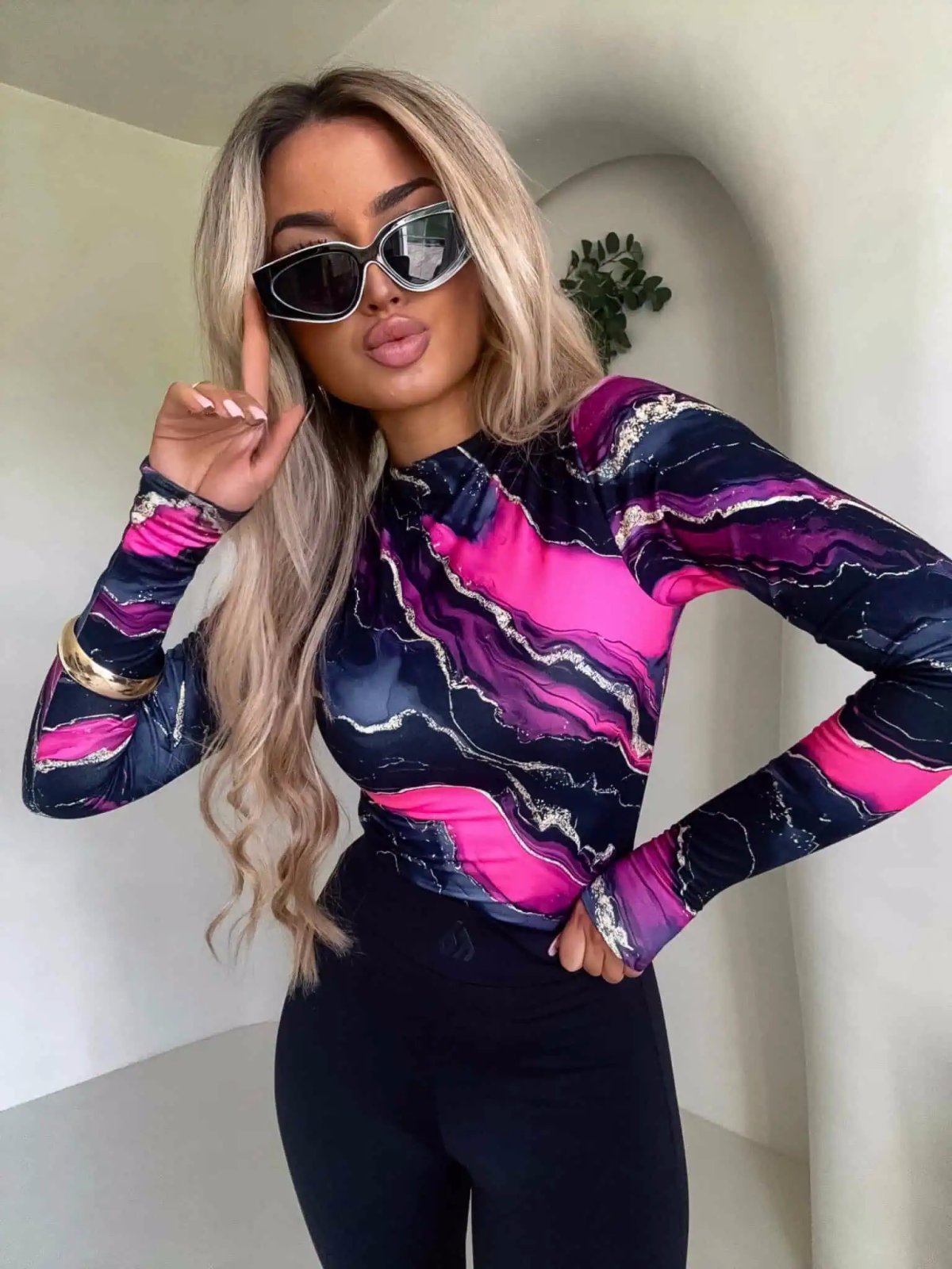 Bluzka SKIN MARMUREK, czarno-różowa