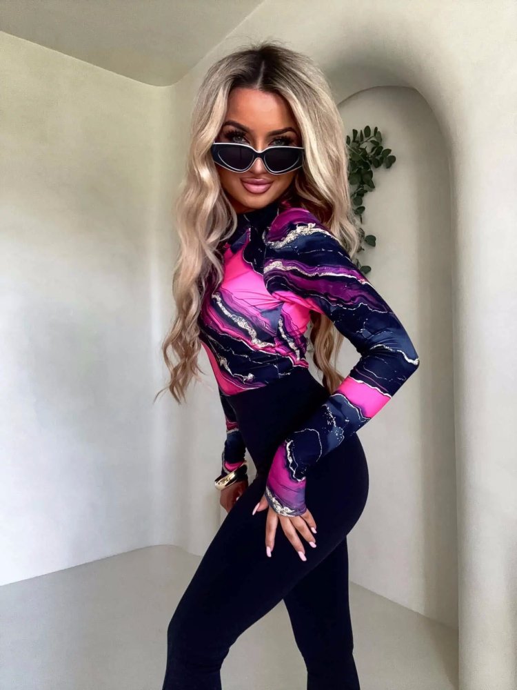 Bluzka SKIN MARMUREK, czarno-różowa