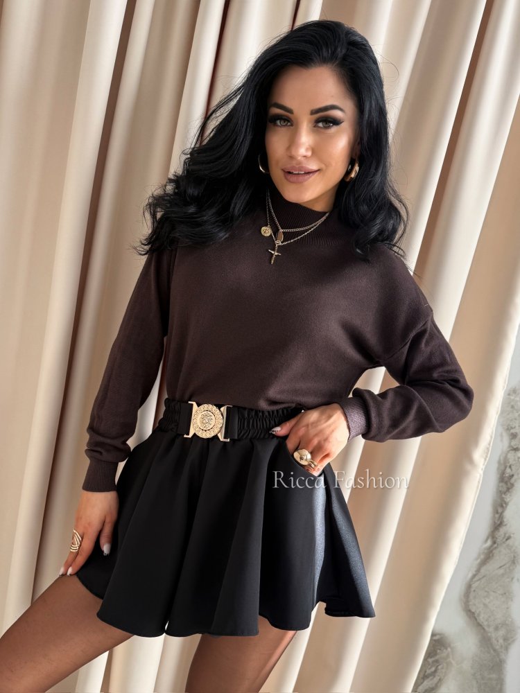 Szorty rozkloszowane materiałowe FELIXO, black