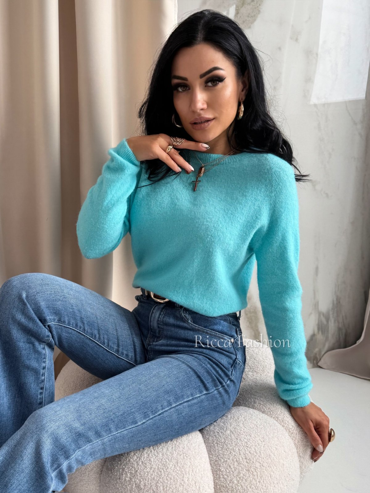 Sweter z baby alpaką MIRELLO, lazur