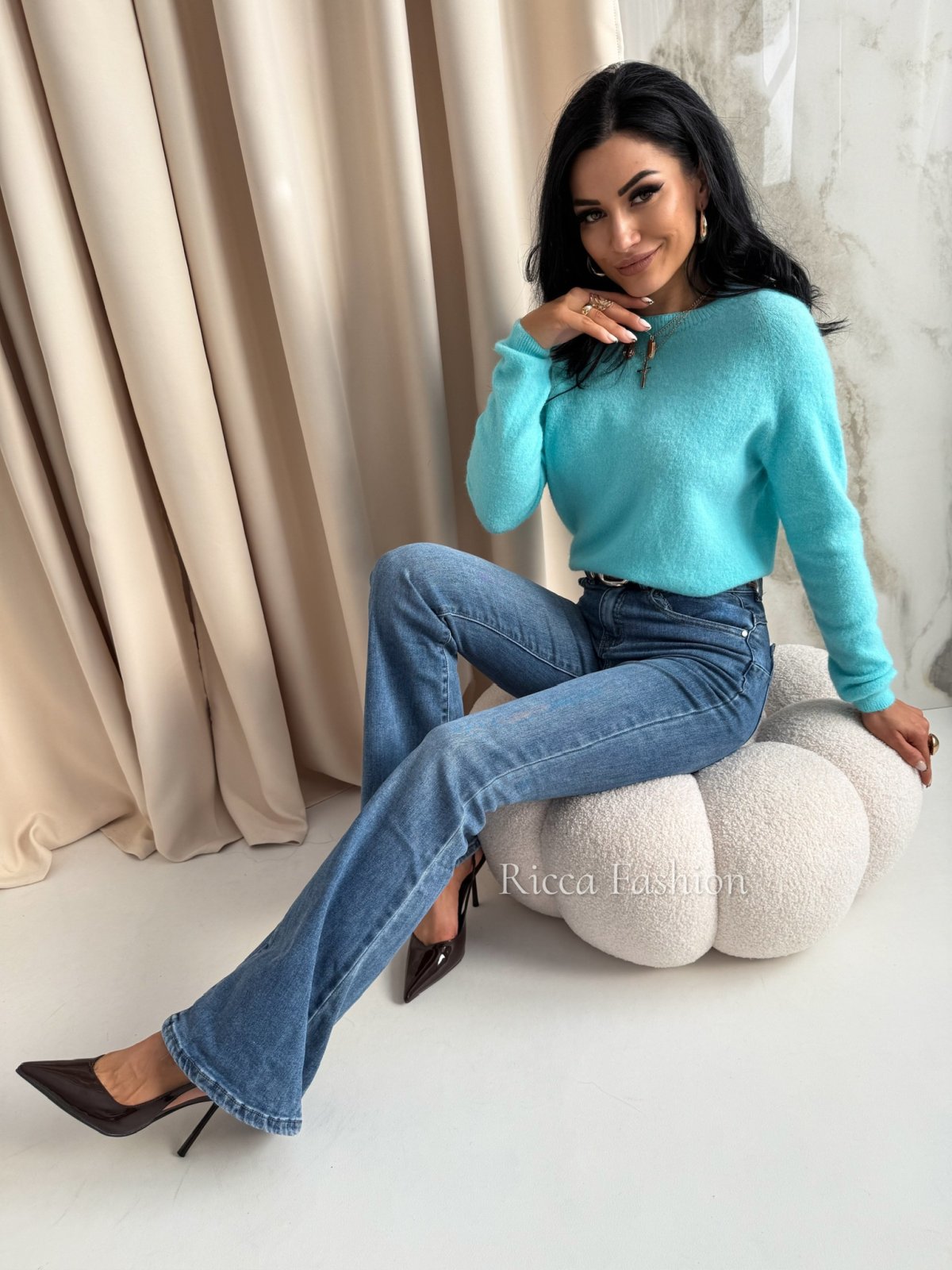 Sweter z baby alpaką MIRELLO, lazur