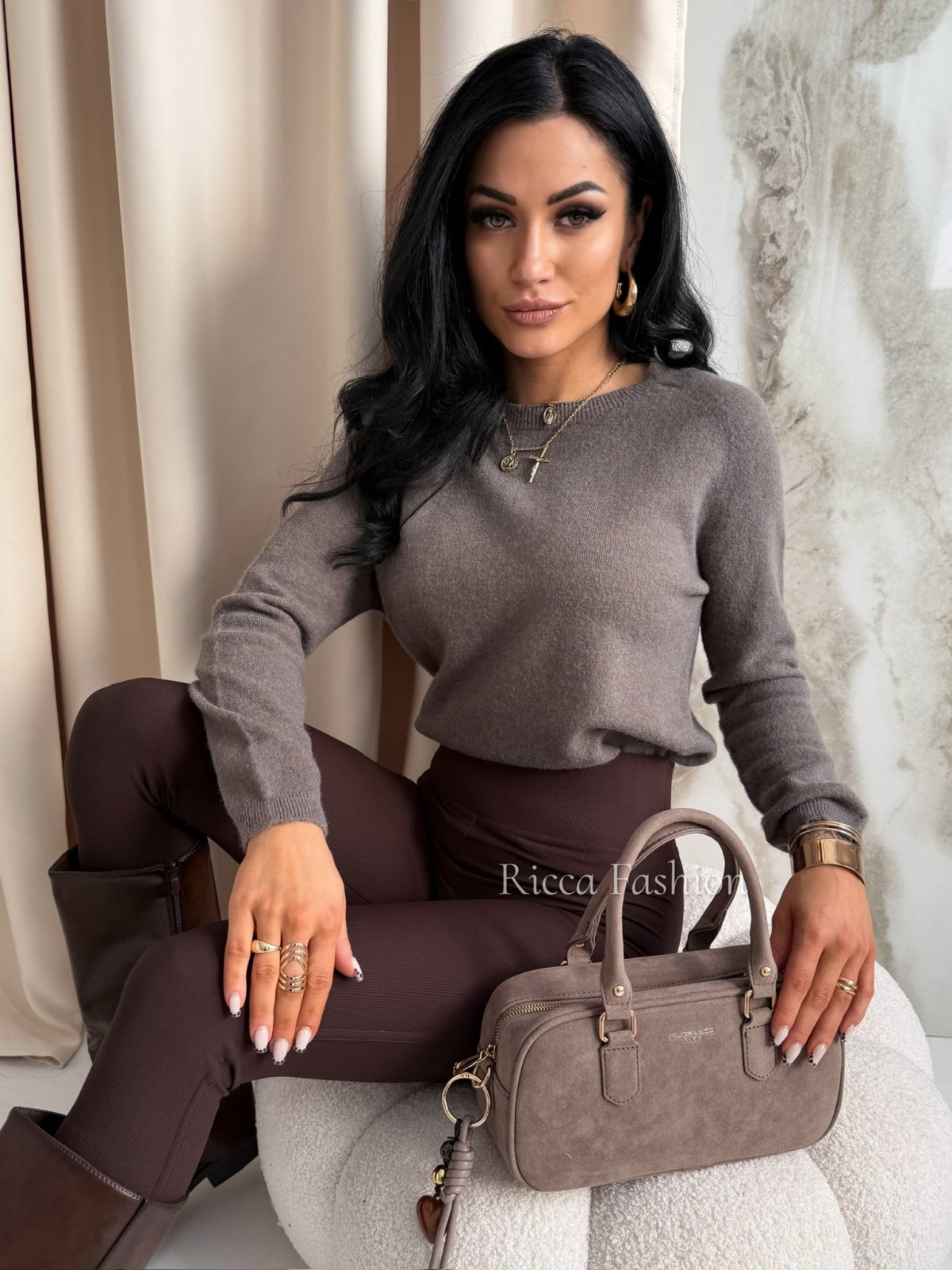 Sweter z baby alpaką MIRELLO, mocca