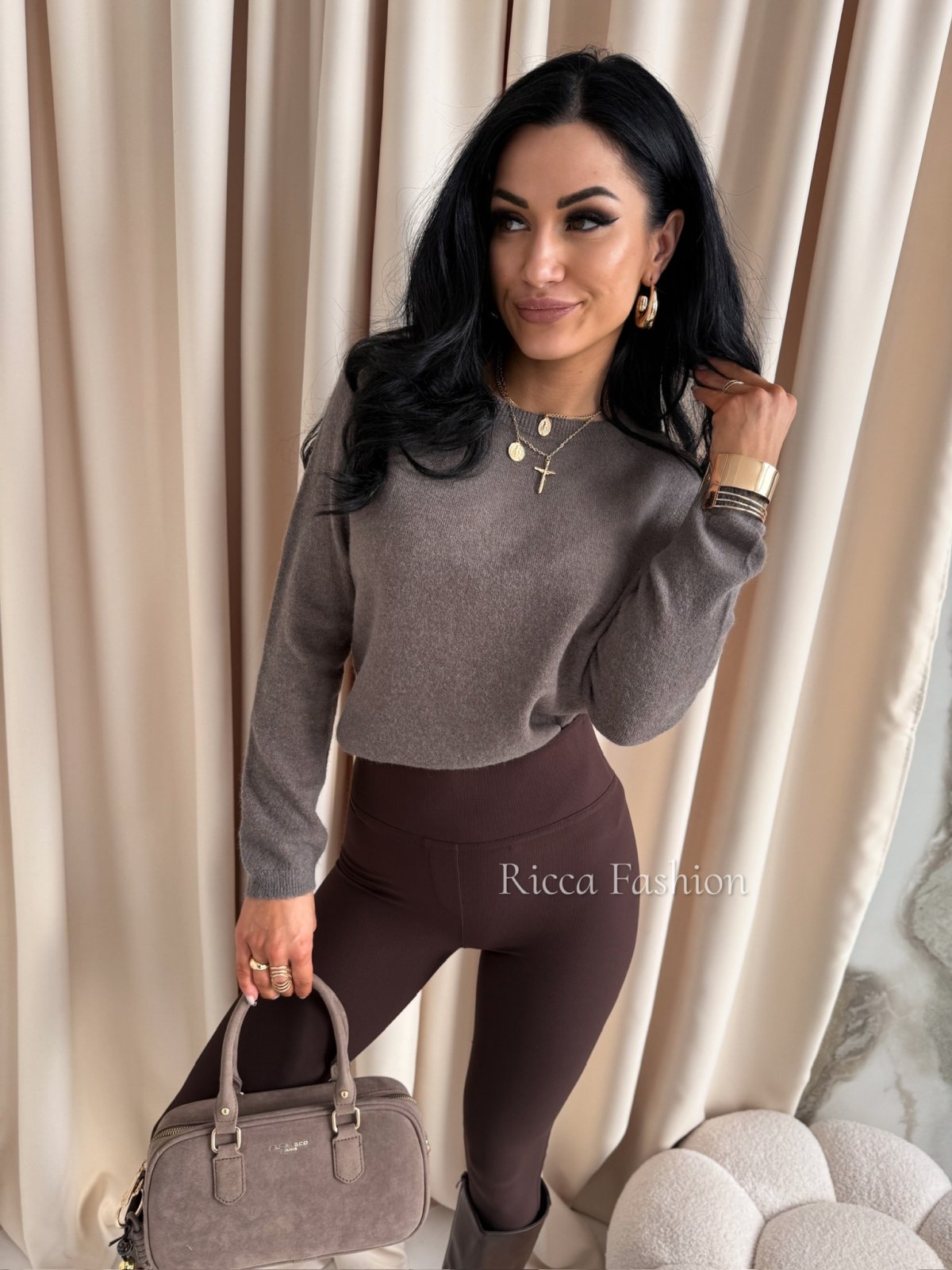 Sweter z baby alpaką MIRELLO, mocca