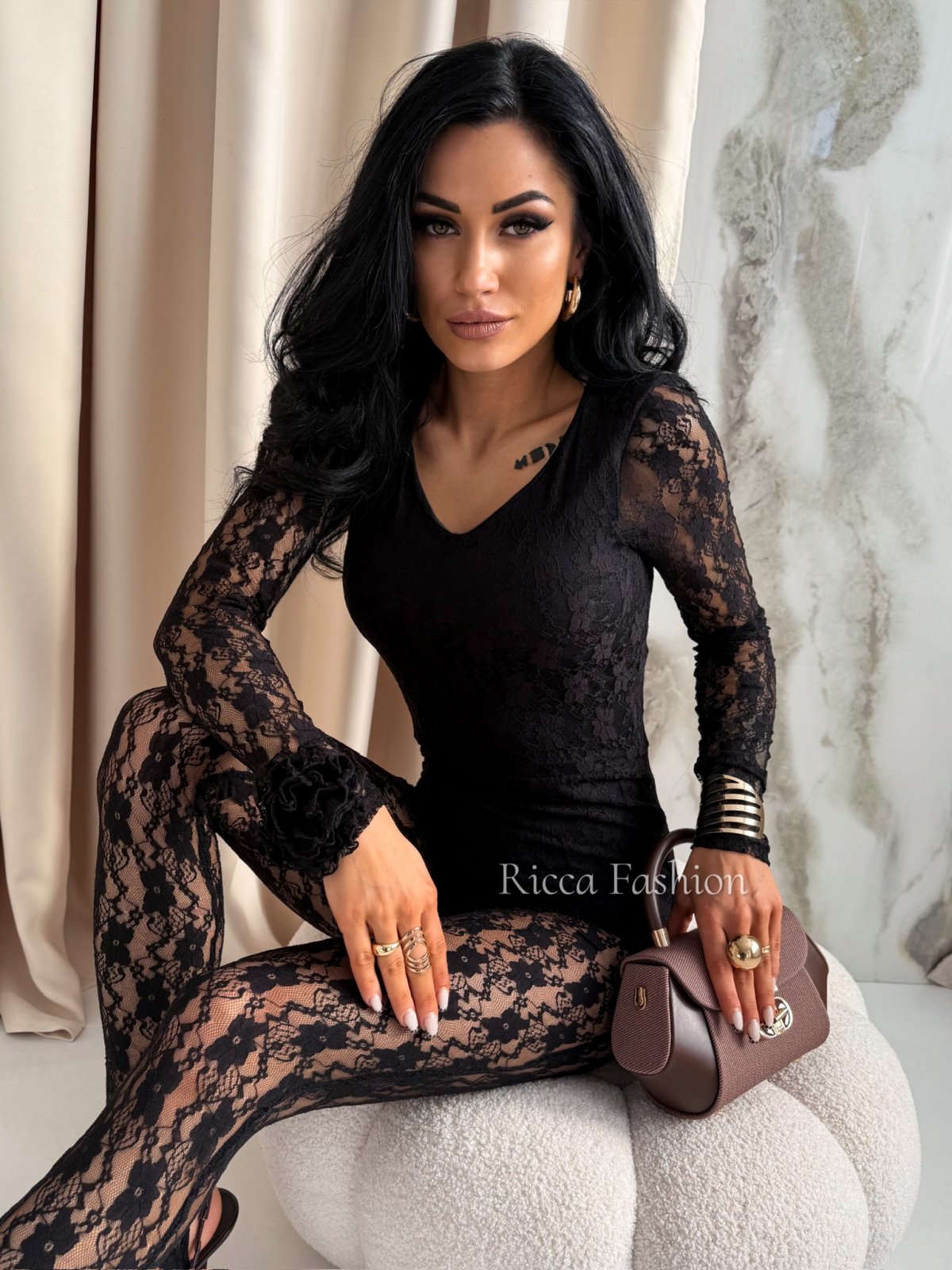 Kombinezon koronkowy GLAMOROUS, black