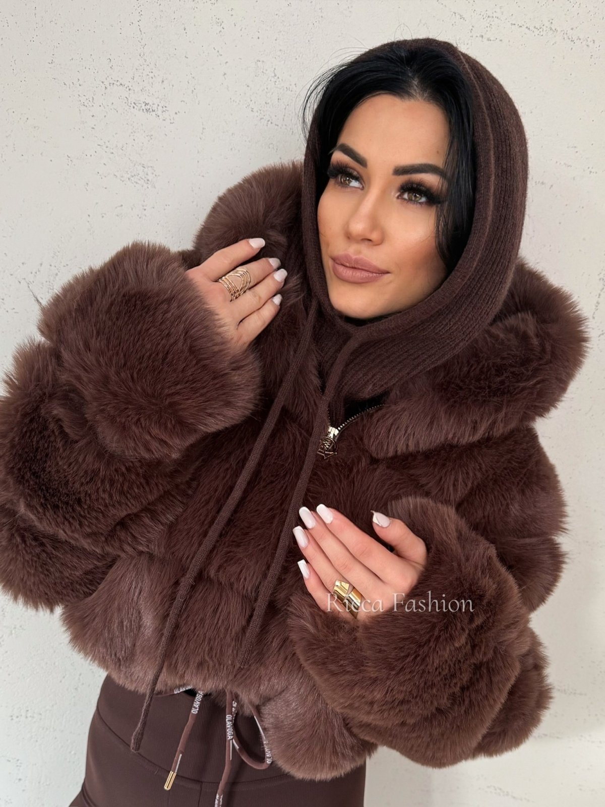 Balaclava/kaptur z wełną, chocolate