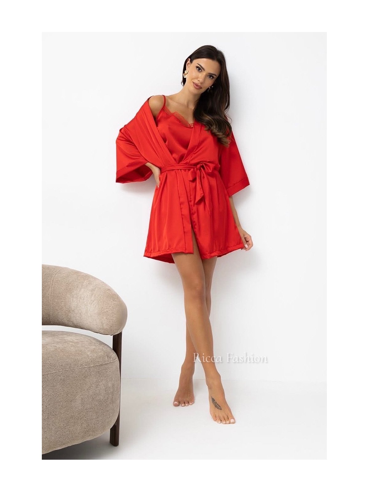 Piżama satynowa 3w1 SLEEPY, red