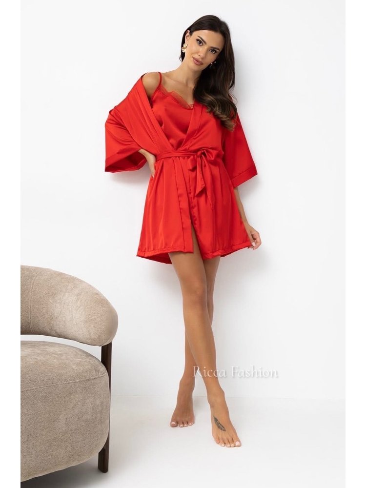 Piżama satynowa 3w1 SLEEPY, red