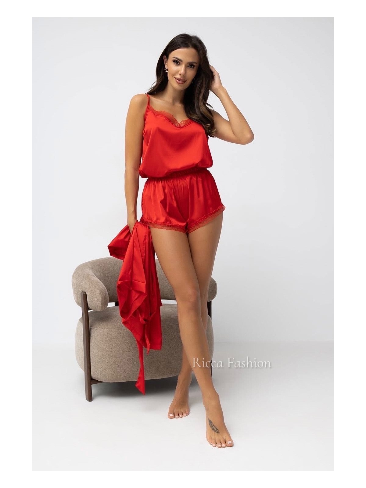 Piżama satynowa 3w1 SLEEPY, red