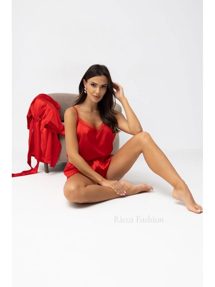 Piżama satynowa 3w1 SLEEPY, red