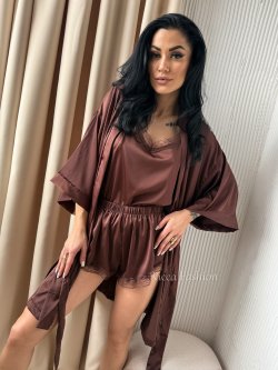 Piżama satynowa 3w1 SLEEPY, chocolate