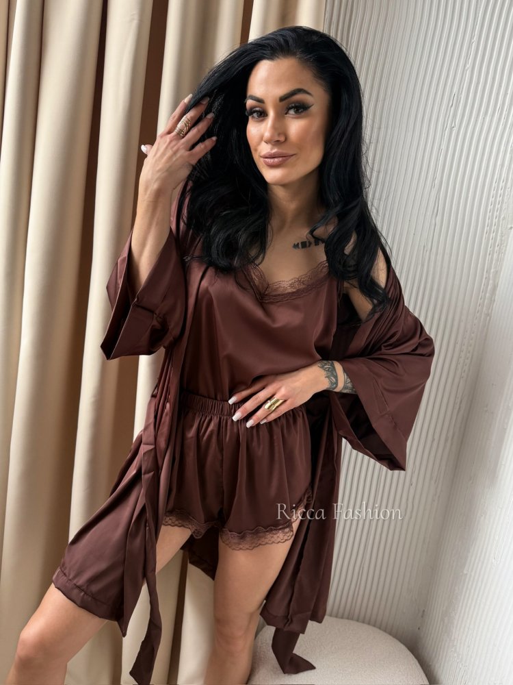 Piżama satynowa 3w1 SLEEPY, chocolate