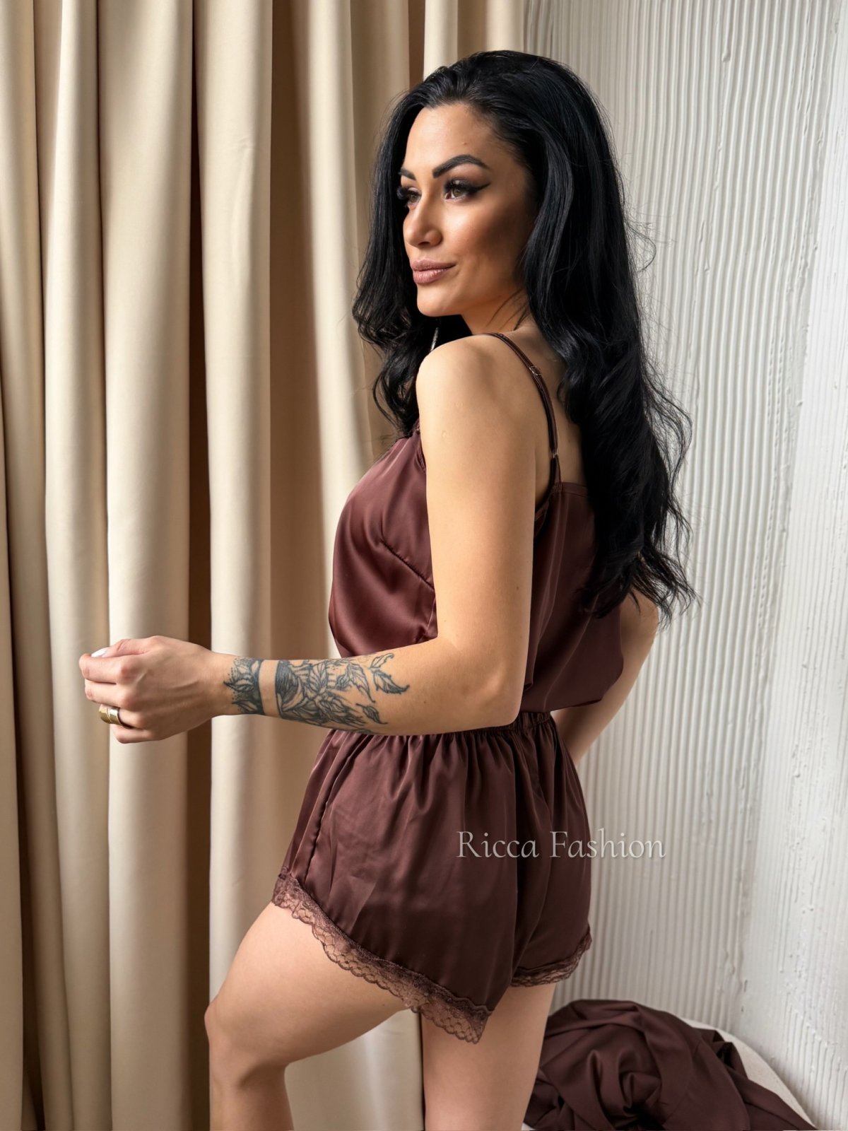 Piżama satynowa 3w1 SLEEPY, chocolate