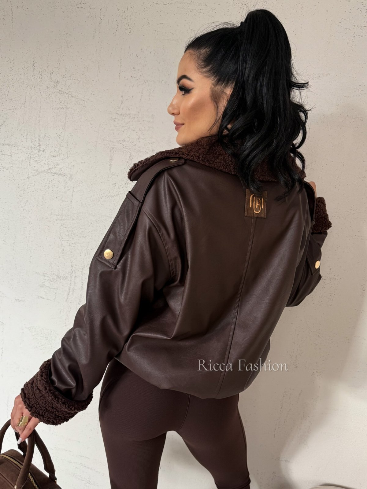 Kurtka/kożuszek z ekoskóry KATTI, chocolate