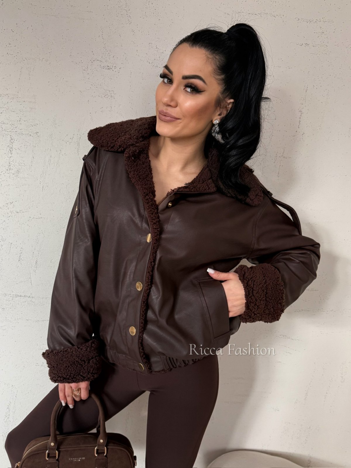 Kurtka/kożuszek z ekoskóry KATTI, chocolate