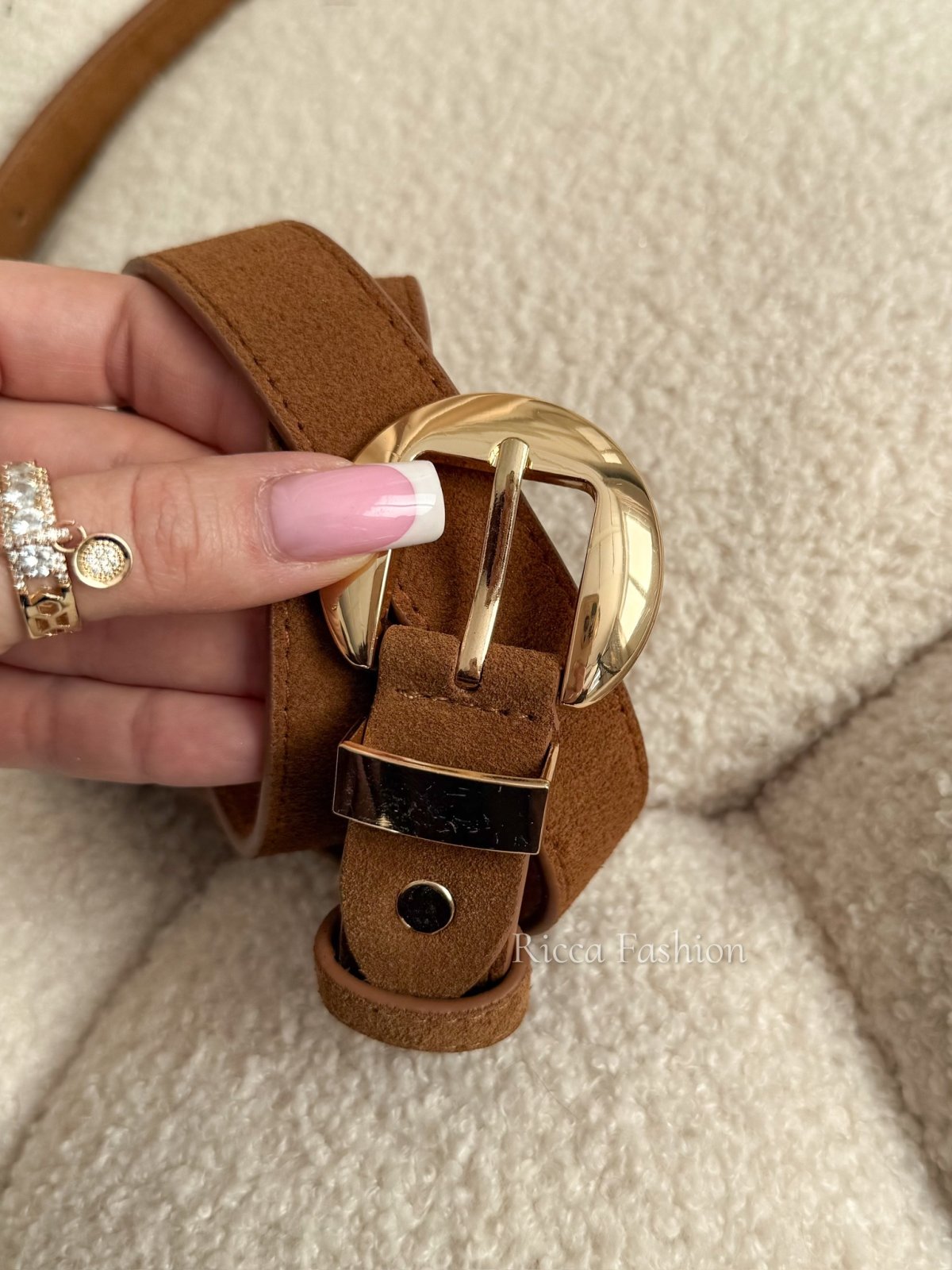 Pasek ze skóry naturalnej zamszowej GAME, carmel