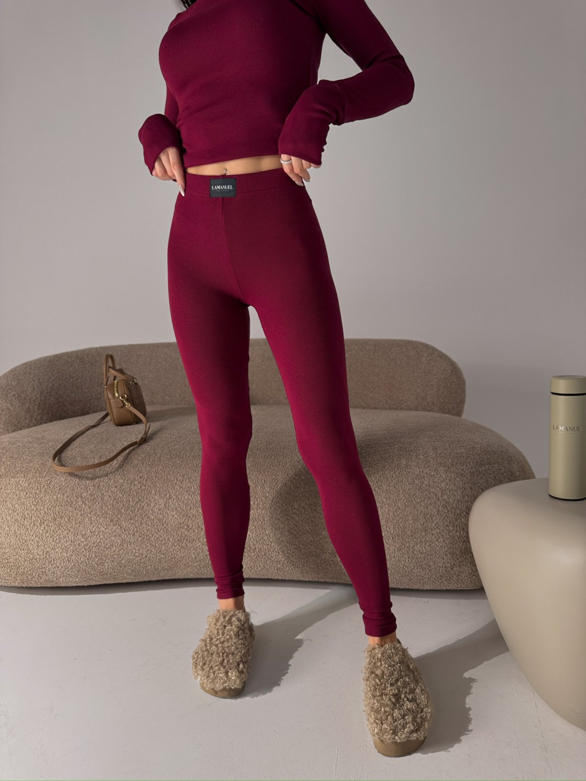 Legginsy prążkowane FLOW, bordo