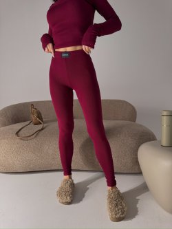 Legginsy prążkowane FLOW, bordo