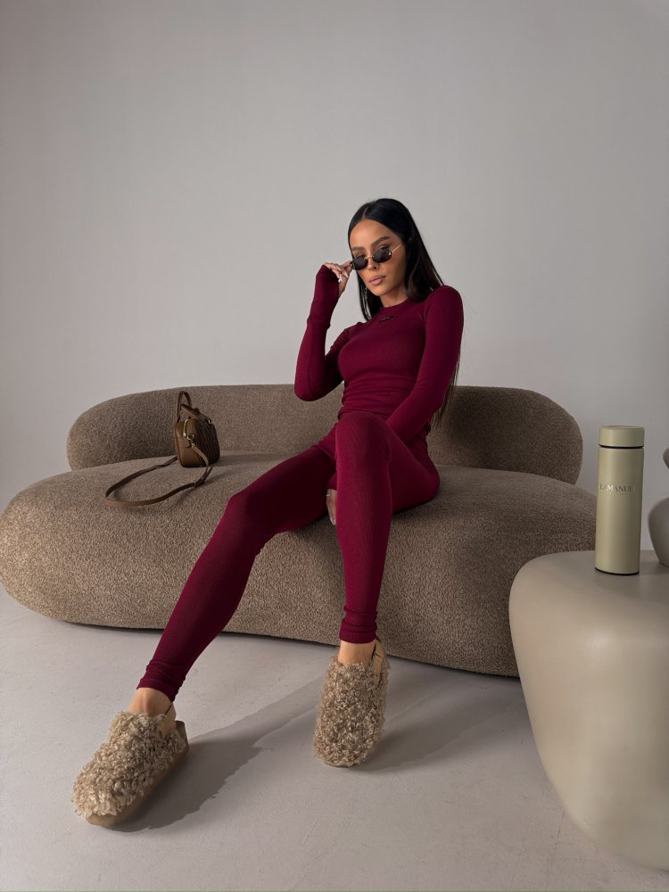 Legginsy prążkowane FLOW, bordo