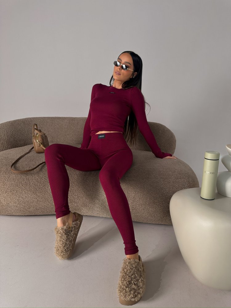 Legginsy prążkowane FLOW, bordo