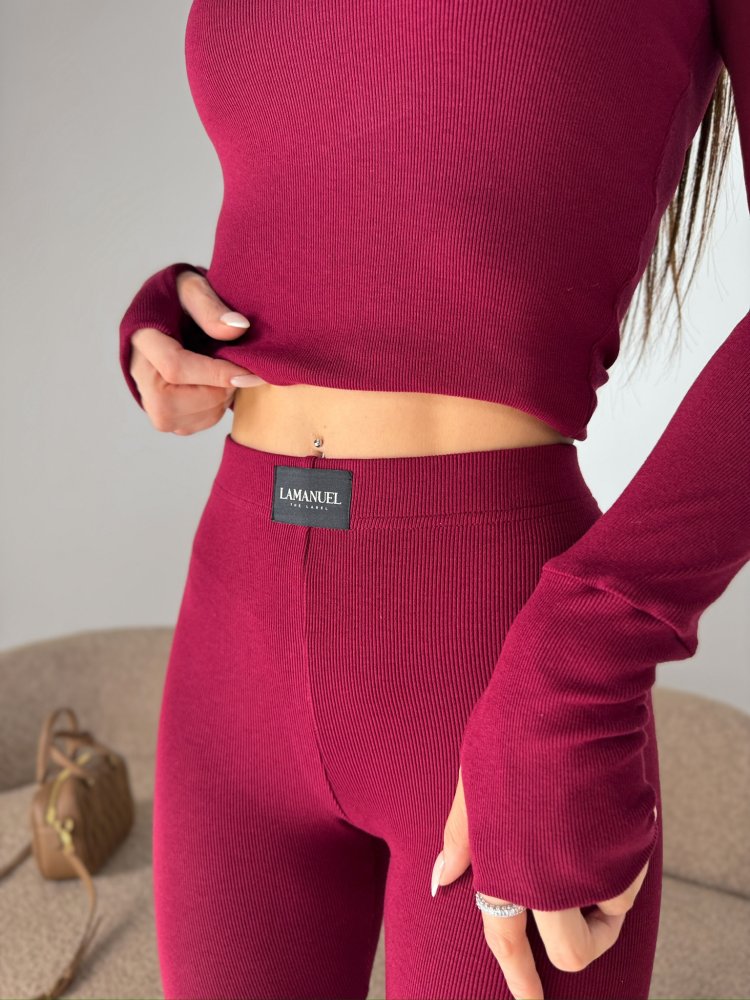 Legginsy prążkowane FLOW, bordo