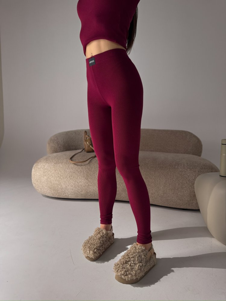 Legginsy prążkowane FLOW, bordo